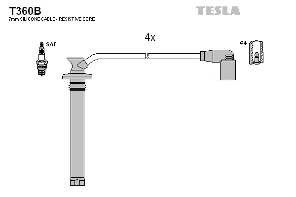 T360B TESLA Комплект проводов зажигания (фото 1)