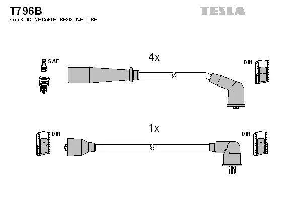 T796B TESLA Комплект проводов зажигания (фото 1)