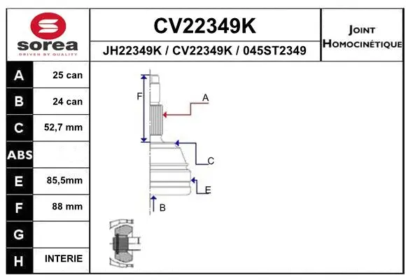 CV22349K EAI Шарнирный комплект, приводной вал (фото 1)
