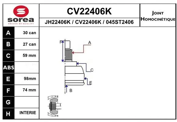 CV22406K EAI Шарнирный комплект, приводной вал (фото 1)