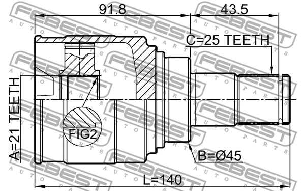 6511-001 FEBEST Шарнирный комплект, приводной вал (фото 2)