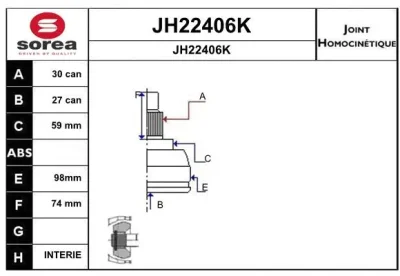 JH22406K SNRA Шарнирный комплект, приводной вал