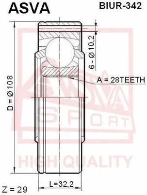 Шарнирный комплект, приводной вал ASVA BIUR-342