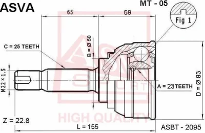 Шарнирный комплект, приводной вал ASVA MT-05