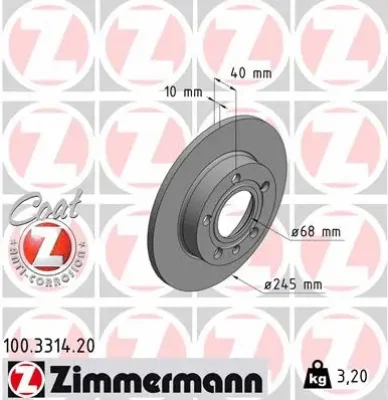 Тормозной диск ZIMMERMANN 100.3314.20