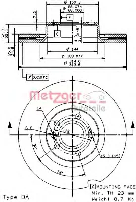 24931 V METZGER Тормозной диск (фото 1)