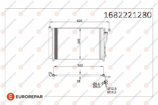 1682221280 EUROREPAR Конденсатор, кондиционер (фото 1)