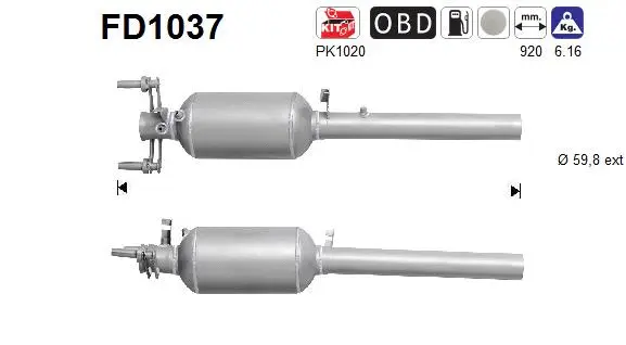 FD1037 AS Сажевый / частичный фильтр, система выхлопа ОГ (фото 1)