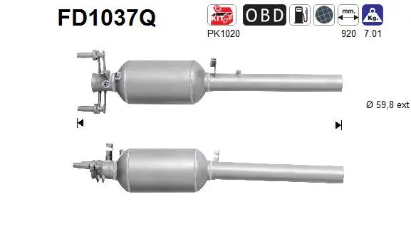 FD1037Q AS Сажевый / частичный фильтр, система выхлопа ОГ (фото 1)