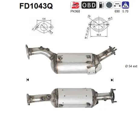 FD1043Q AS Сажевый / частичный фильтр, система выхлопа ОГ (фото 1)