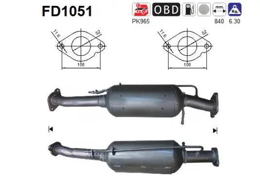 FD1051 AS Сажевый / частичный фильтр, система выхлопа ОГ (фото 1)