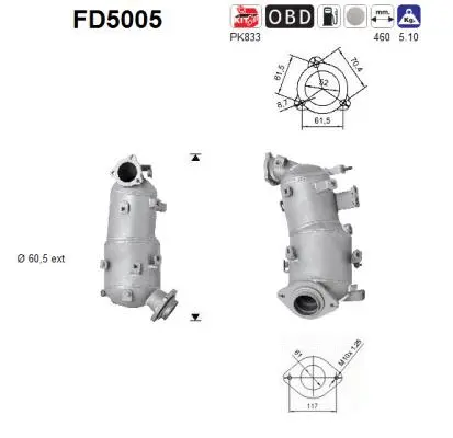FD5005 AS Сажевый / частичный фильтр, система выхлопа ОГ (фото 1)