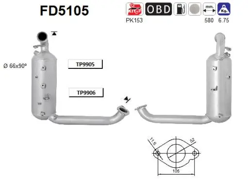 FD5105 AS Сажевый / частичный фильтр, система выхлопа ОГ (фото 1)