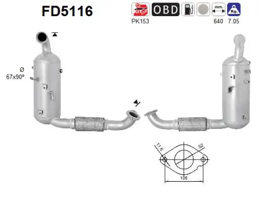 FD5116 AS Сажевый / частичный фильтр, система выхлопа ОГ (фото 1)