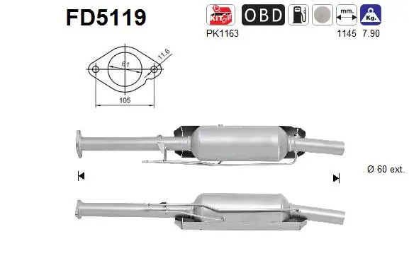 FD5119 AS Сажевый / частичный фильтр, система выхлопа ОГ (фото 1)