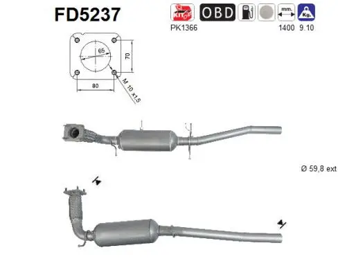 FD5237 AS Сажевый / частичный фильтр, система выхлопа ОГ (фото 1)