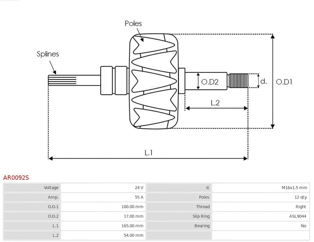 AR0092S AS-PL Ротор, генератор (фото 2)