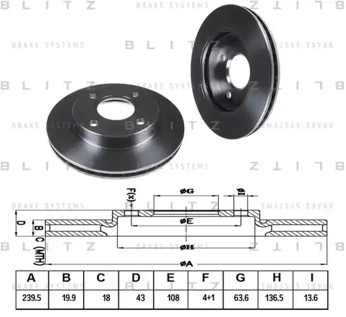 BS0125 BLITZ Диск тормозной передний вентилируемый (фото 1)