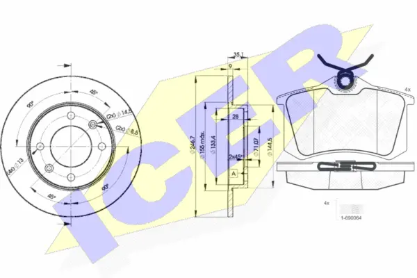 30697-4746 ICER Комплект тормозов, дисковый тормозной механизм (фото 1)