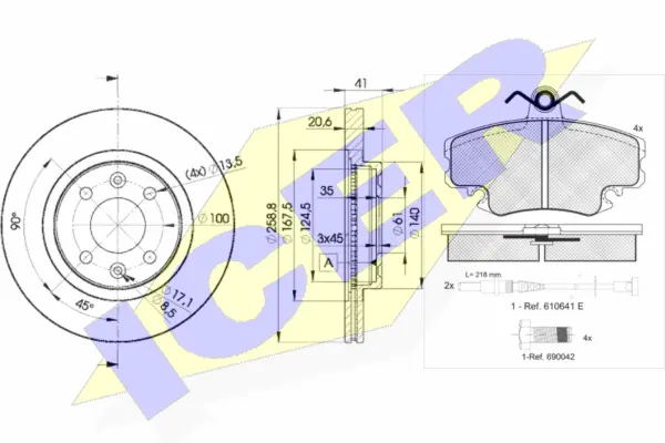30993-3550 ICER Комплект тормозов, дисковый тормозной механизм (фото 1)