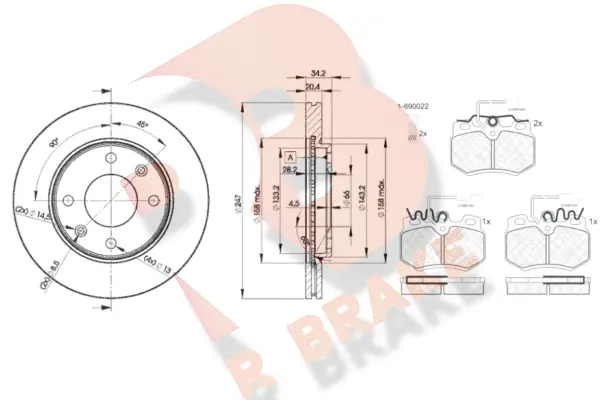 3R05534694 R BRAKE Комплект тормозов, дисковый тормозной механизм (фото 1)