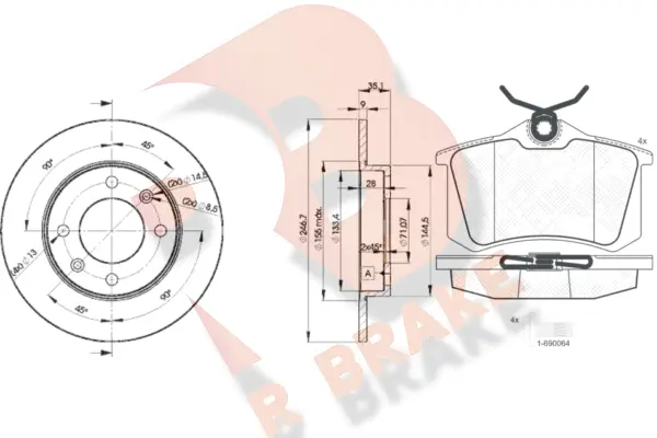 3R06974746 R BRAKE Комплект тормозов, дисковый тормозной механизм (фото 1)