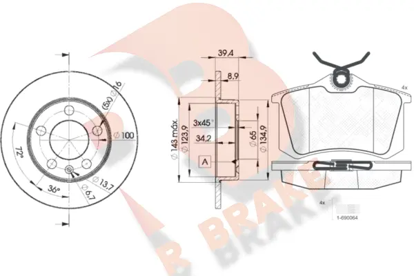 3R06975601 R BRAKE Комплект тормозов, дисковый тормозной механизм (фото 1)