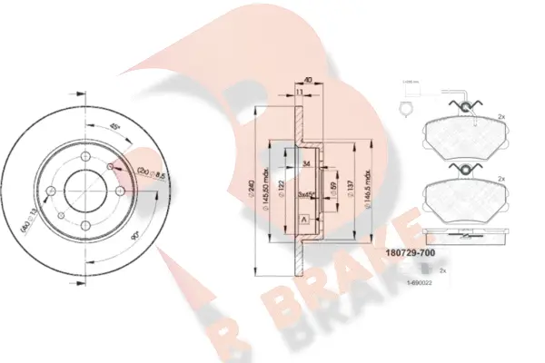 3R07293465 R BRAKE Комплект тормозов, дисковый тормозной механизм (фото 1)