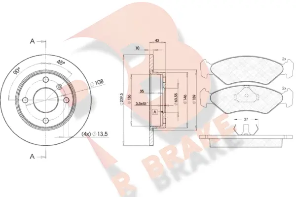 3R07761062 R BRAKE Комплект тормозов, дисковый тормозной механизм (фото 1)
