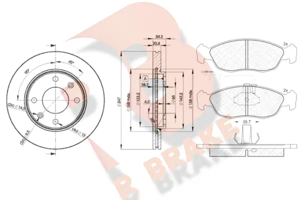 3R09324694 R BRAKE Комплект тормозов, дисковый тормозной механизм (фото 1)