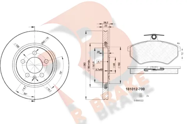 3R10125031 R BRAKE Комплект тормозов, дисковый тормозной механизм (фото 1)