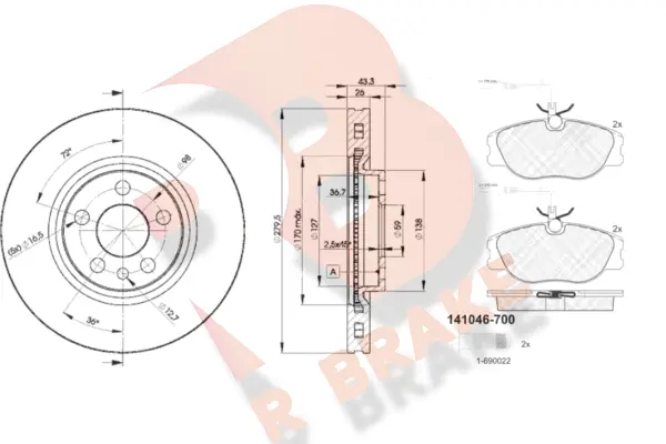 3R10464620 R BRAKE Комплект тормозов, дисковый тормозной механизм (фото 1)