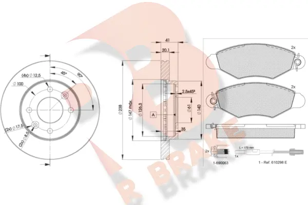 3R12176572 R BRAKE Комплект тормозов, дисковый тормозной механизм (фото 1)