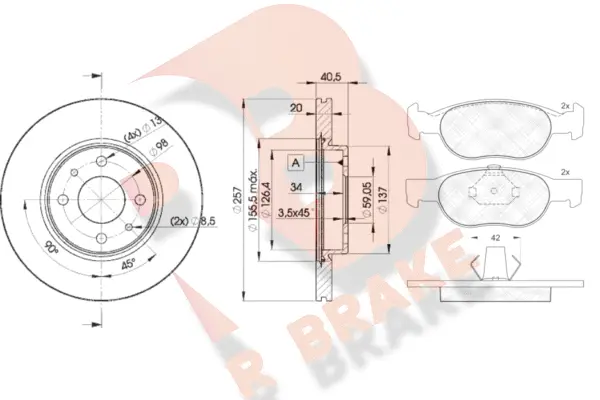 3R13485056 R BRAKE Комплект тормозов, дисковый тормозной механизм (фото 1)