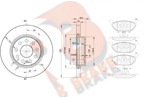 3R13495614 R BRAKE Комплект тормозов, дисковый тормозной механизм (фото 1)