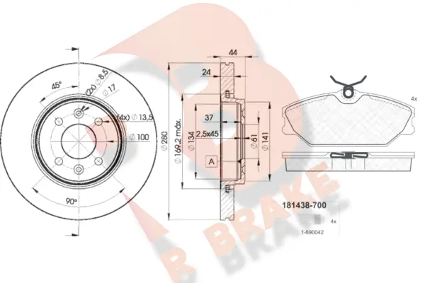3R14387829 R BRAKE Комплект тормозов, дисковый тормозной механизм (фото 1)