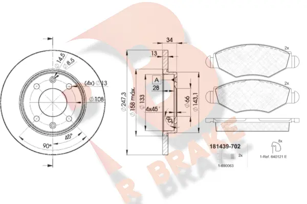 3R14394298 R BRAKE Комплект тормозов, дисковый тормозной механизм (фото 1)