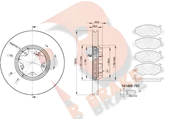 3R14985612 R BRAKE Комплект тормозов, дисковый тормозной механизм (фото 1)