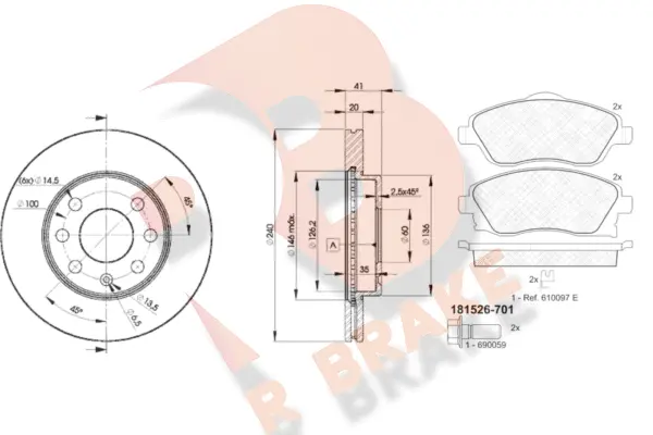 3R15269021 R BRAKE Комплект тормозов, дисковый тормозной механизм (фото 1)