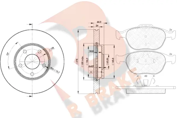 3R15375980 R BRAKE Комплект тормозов, дисковый тормозной механизм (фото 1)