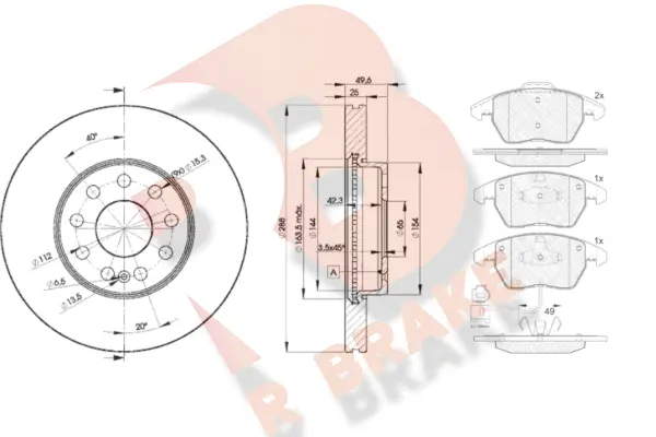 3R15675615 R BRAKE Комплект тормозов, дисковый тормозной механизм (фото 1)