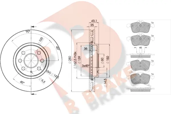 3R15929007 R BRAKE Комплект тормозов, дисковый тормозной механизм (фото 1)