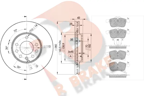 3R15929060 R BRAKE Комплект тормозов, дисковый тормозной механизм (фото 1)
