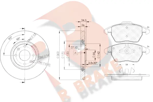 3R16374698 R BRAKE Комплект тормозов, дисковый тормозной механизм (фото 1)