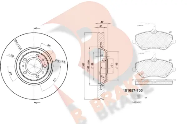 3R16574608 R BRAKE Комплект тормозов, дисковый тормозной механизм (фото 1)