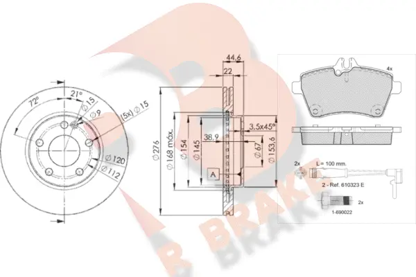 3R16780111 R BRAKE Комплект тормозов, дисковый тормозной механизм (фото 1)