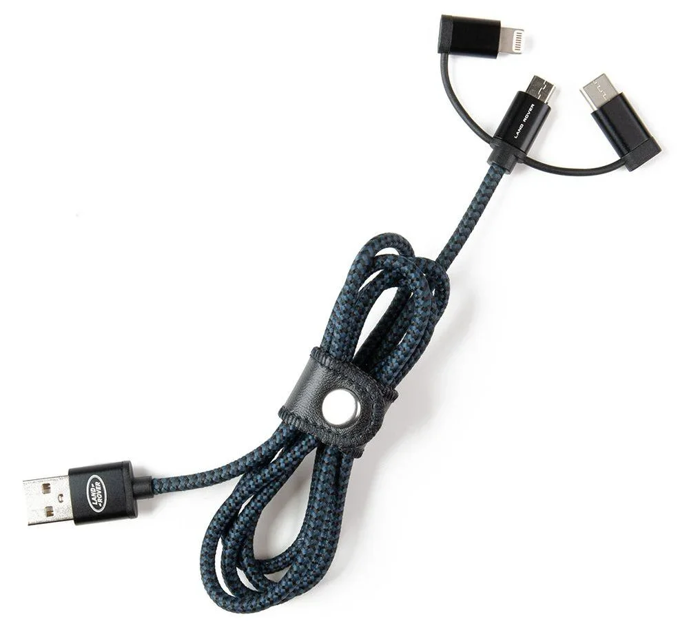 LGPH495NVA LAND ROVER Кабель для iPhone Land Rover iPhone 3-in1 Cable, Black/Navy (фото 1)