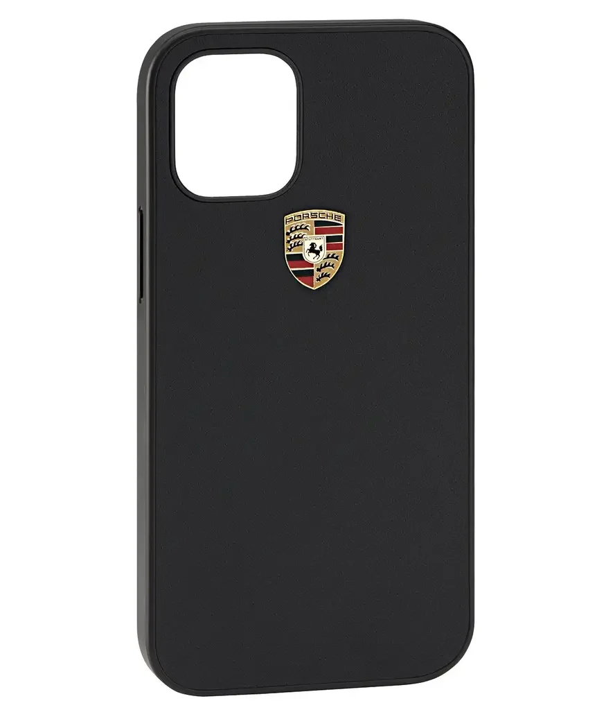 WAP0300140MSOC PORSCHE Кожаный чехол Porsche для iPhone 12 Mini, Crest Logo, Black Leather (фото 1)