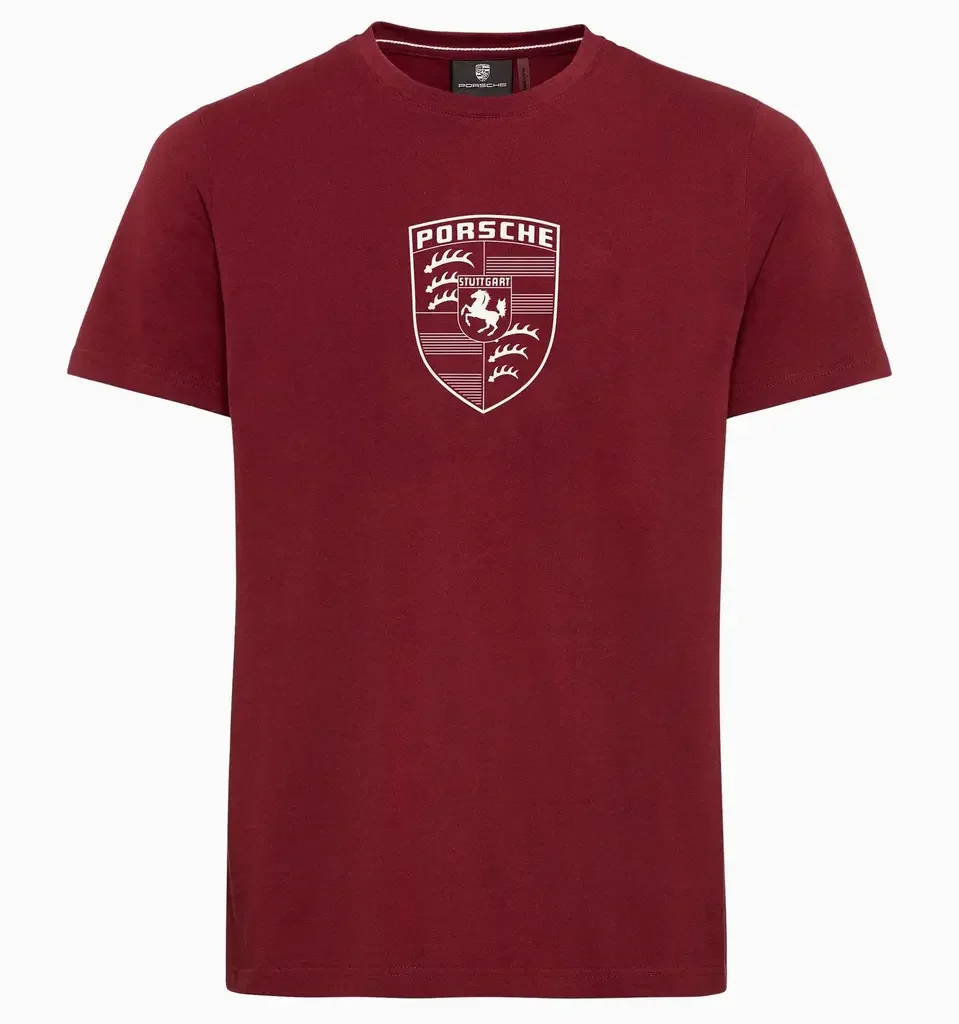WAP6710XS0PESS PORSCHE Мужская футболка Porsche Crest T-shirt - Essential Collection, Men, Bordeaux Red (фото 1)