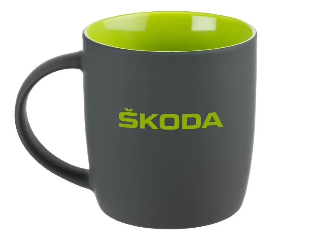 000069601A25L5 VAG Фарфоровая кружка Skoda Wordmark Logo Mug, Soft-touch, 350ml, Grey/Green (фото 1)